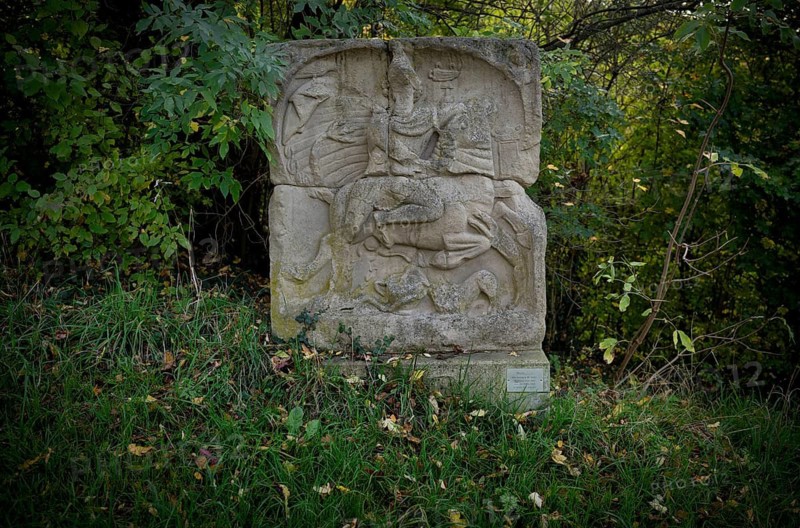 Roman cult relief, Mithras relief, copy, showing the killing of the bull by Mithras, Kappelberg, Fellbach, Waiblingen, Baden-Württemberg, Germany