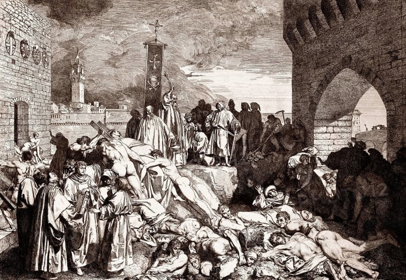 The Pestilence at Florence, 14th century, theme from the Decamerone by Giovanni Boccaccio