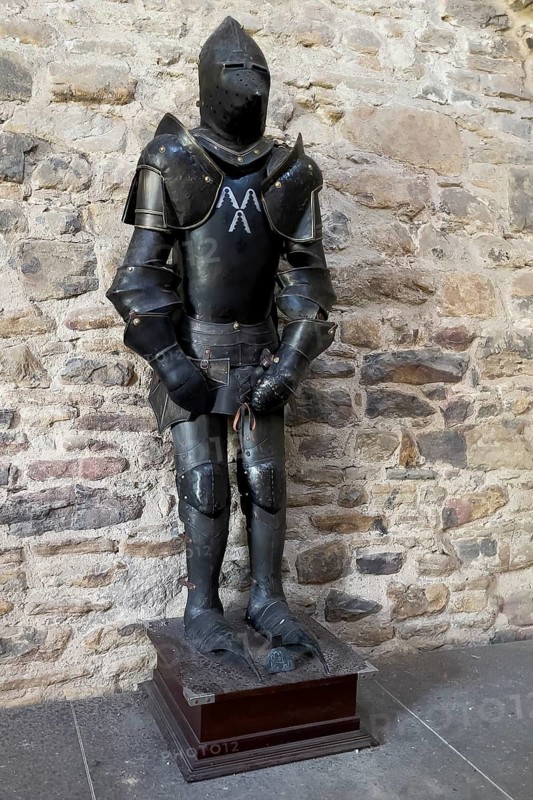Knight's armour in restored historic castle tower of Altendorf Castle in Burgaltendorf district, Essen, North Rhine-Westphalia, Germany