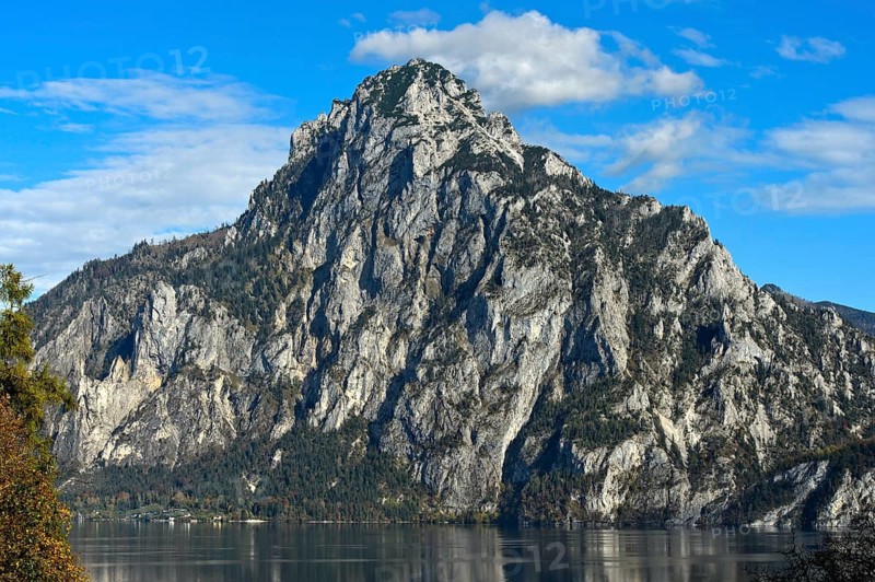 The Traunstein summit above Lake Lake Traun, Traunkirchen, Salzkammergut, Austria