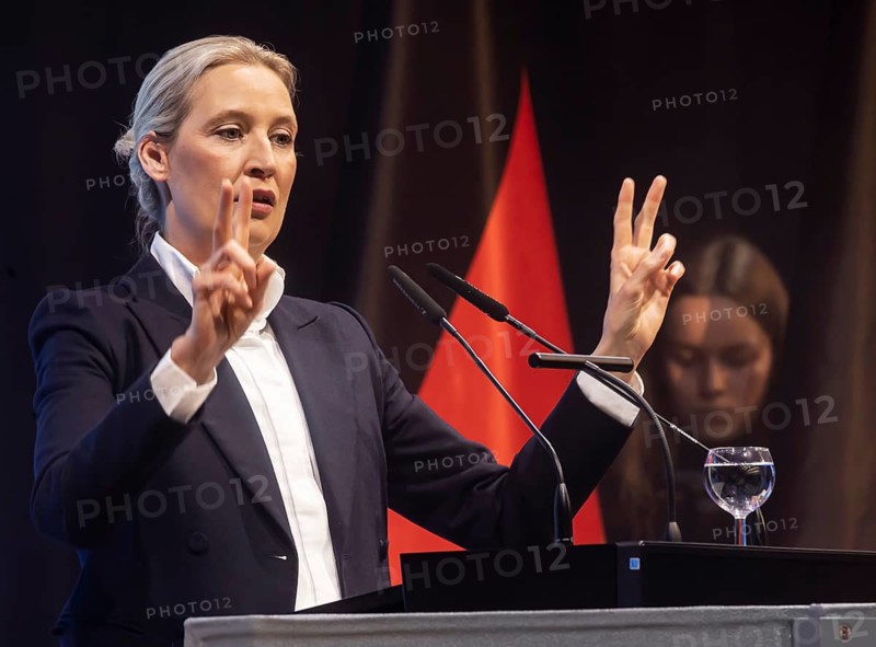 Alice Weidel, co-chair of the parliamentary group of the right-wing populist and far-right Alternative for Germany AfD party. Federal spokesperson for the party. Campaign rally for the state election in Baden-Württemberg of the AfD party in the Congress Center Pforzheim CCP. Pforzheim, Baden-Württemberg, Germany