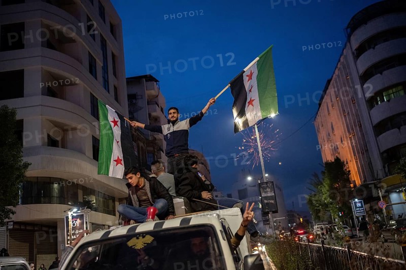 Damascus, Syria. December 8th 2025. Celebrations in the streets of the Syrian capital, Damascus to mark one year after the fall of the Baath Party and Assad regime. Syria