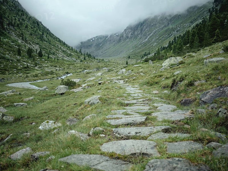 Historical sower's path along which Holocaust survivors travelled from Austria to Italy in 1947 in order to embark for Palestine, Krimmler Tauern, Pinzgau, Salzburg, Austria