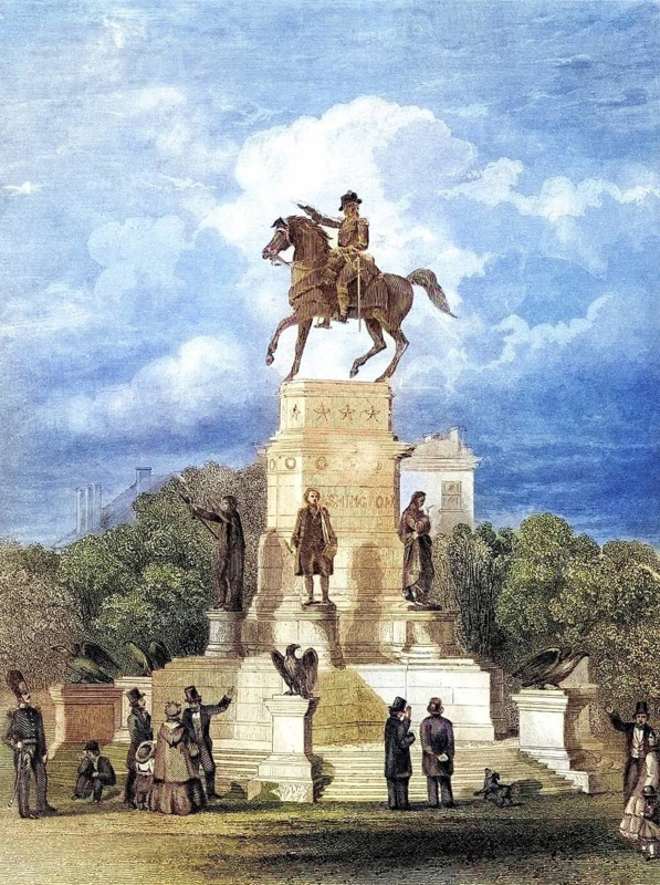 Washington Monument in Richmond Virginia, USA, George Washington, 1732-1799, First President of the United States, After a 19th century print by J Rogers after Wageman, Historic, digitally restored reproduction from a 19th century original, Record date not stated