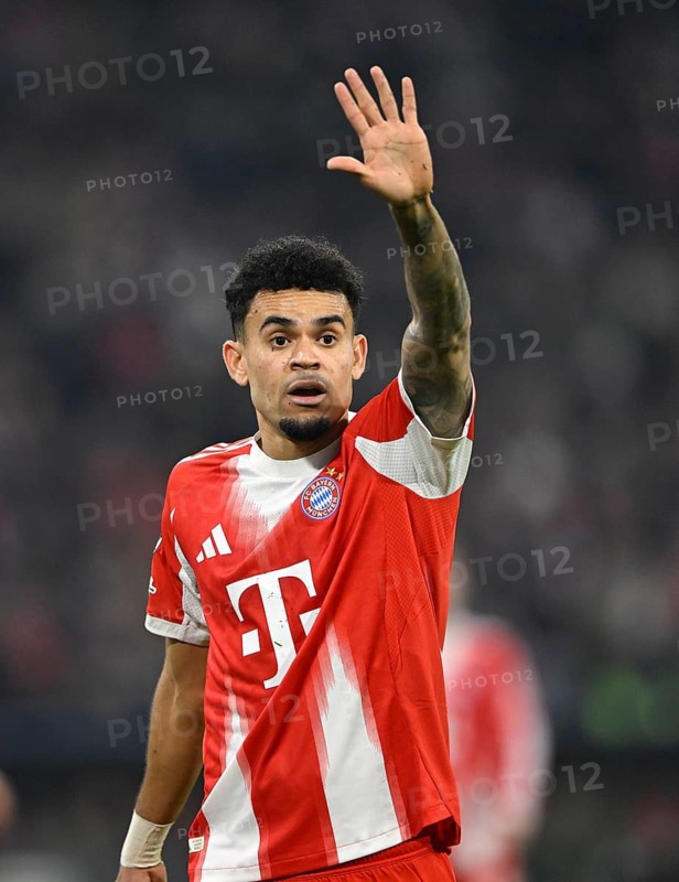 Luis Diaz FC Bayern Munich FCB (14) Gesture Gesture Football, Champions League, Allianz Arena, Munich, Bavaria, Germany