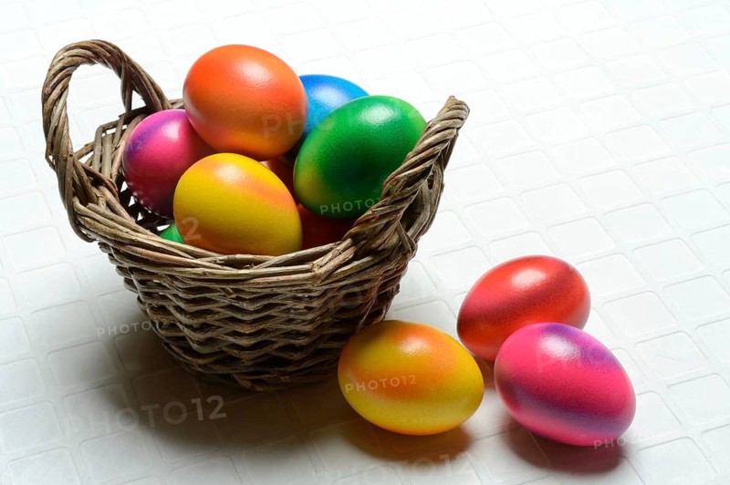 Colourful Easter eggs in baskets, Easter, Easter egg hunt
