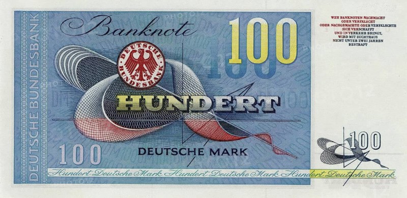 Banknote, 100 Deutsche Mark, Germany, reproduction of a historical banknote