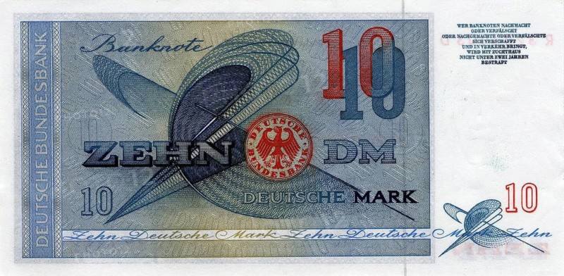 Banknote, Banknote, 10 Deutsche Mark, Deutsche Federal Bank, Germany, Reproduction of a historical banknote