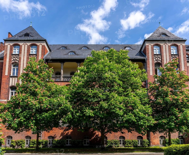 Historic brick building on the grounds of the Charité Campus Mitte, Berlin, Germany