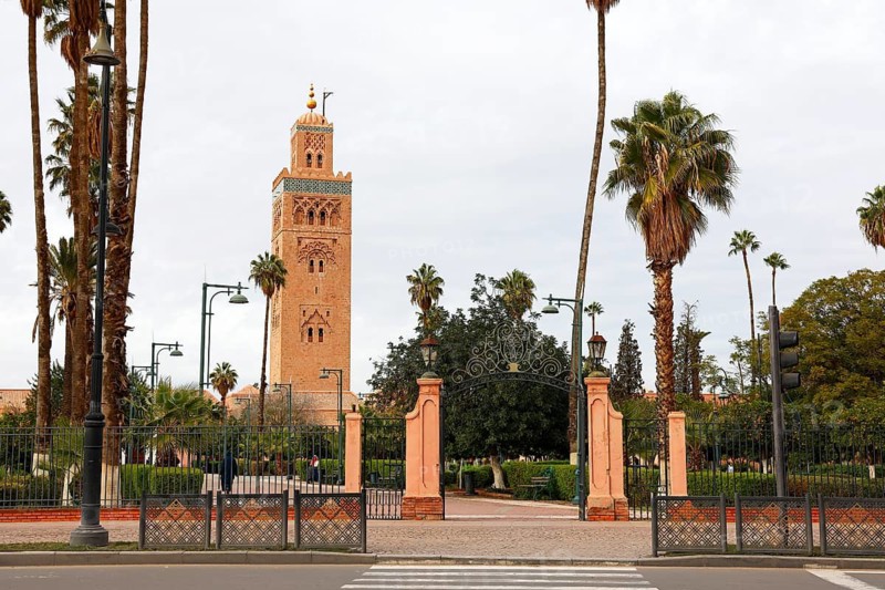 Koutoubia mosque with minaret, landmark of Marrakech, historic old town, Medina, UNESCO World Heritage Site, Morocco