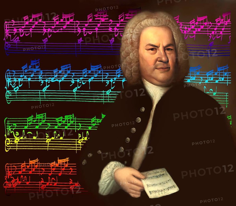 Johann Sebastian Bach, 1685, 1750, German composer, digital edited according to a painting by Elias Gottlob Haussmann, Bach's autograph of Das Wohltemperierte Klavier, The Well-Tempered Clavier, BWV 846-893