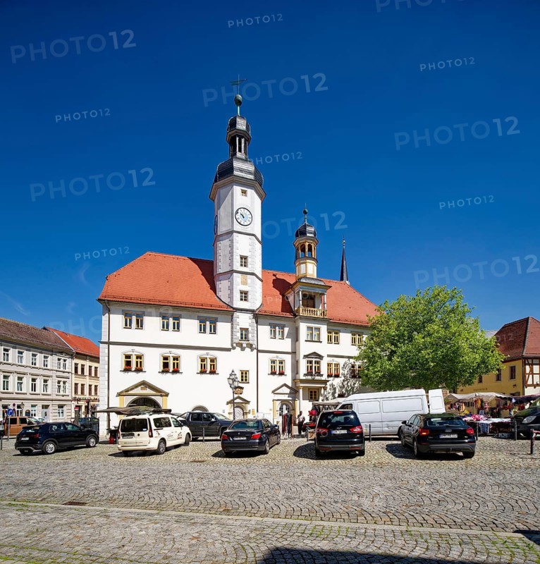 Eisenberg town hall from the 16th century on the market square, old town of Eisenberg, Saale-Holzland district, Thuringia, Germany