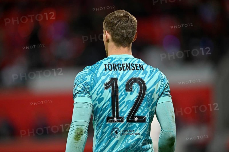 Goalkeeper Filip Jorgensen Chelsea FC The Blues (12) from behind, Conference League, Voith-Arena, Heidenheim, Baden-Württemberg, Germany
