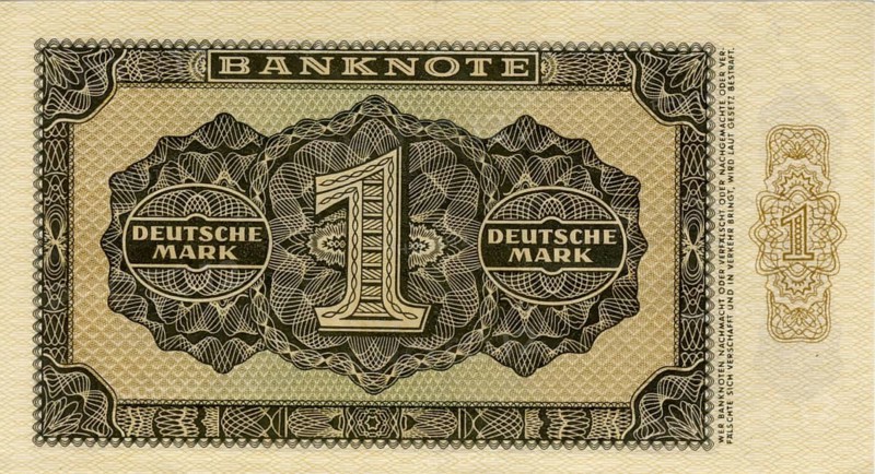Banknote, 1 Deutsche Mark, 1948, Germany, reproduction of a historical banknote