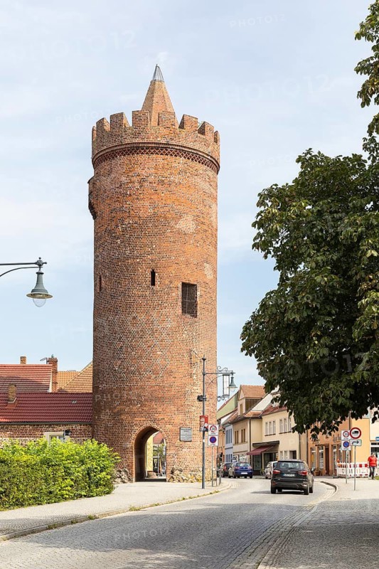 Luckauer Torturm or Dicker Turm as a medieval part of the town fortifications around Beeskow, Brandenburg, Germany