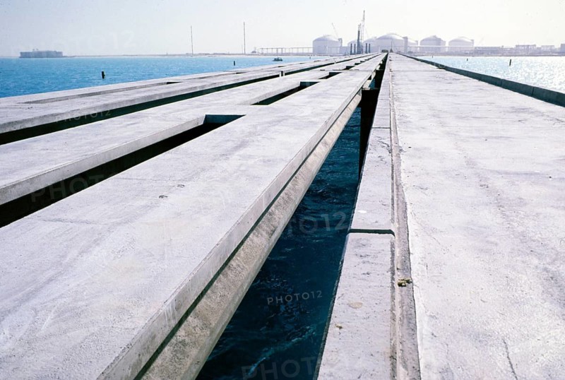 Oil industry in the Ras Tanura area, Saudi Arabia, offshore pier under construction 1979