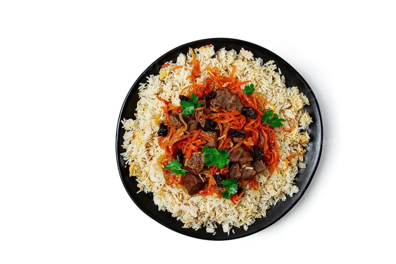 Kabuli pulao, pilaf, the national dish of Afghanistan, rice with meat, homemade, no people