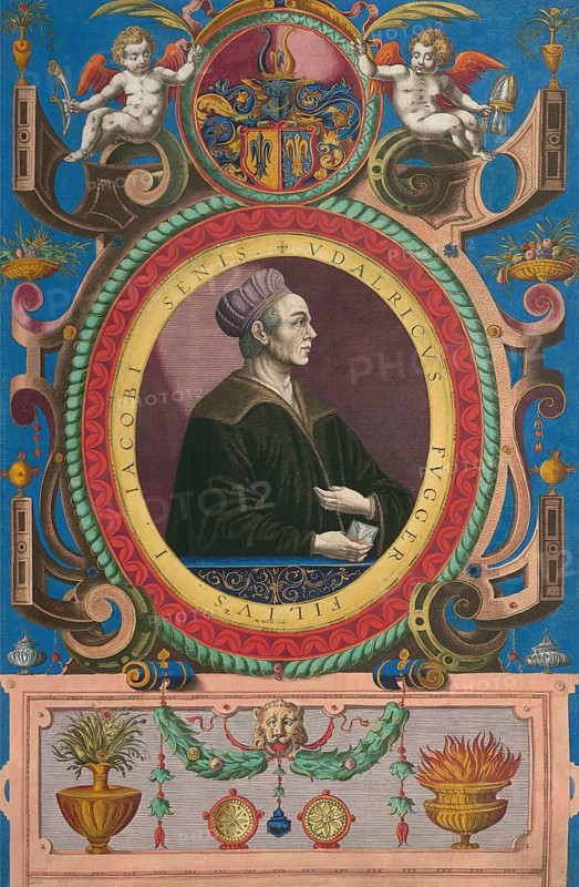Portrait of Jakob Fugger, 1459, 1525, German businessman, Fuggerorum et Fuggerarum imagines, by Dominicus Custos, 1618, digitally edited