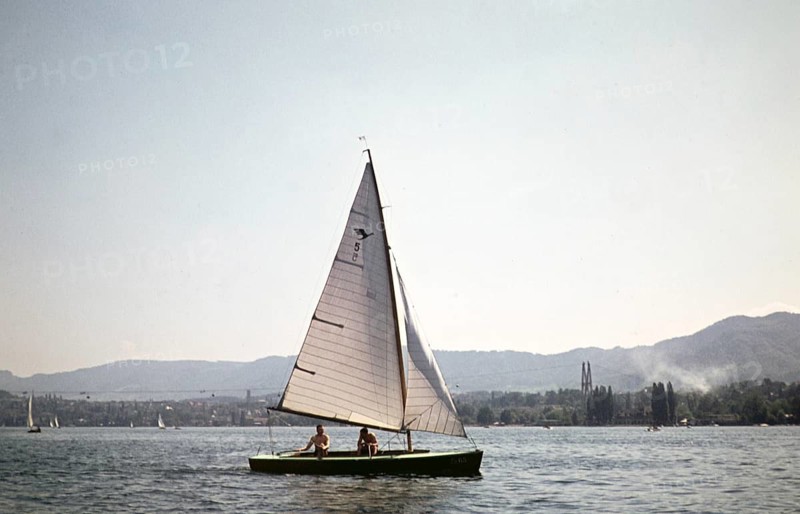 Yacht sailing boat sailing on Lake Zurich, Zurich, Switzerland, Europe 1959