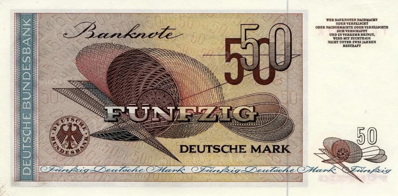 Banknote, banknote, 50 Deutsche Mark, front side, series 2, Germany, reproduction of a historical banknote