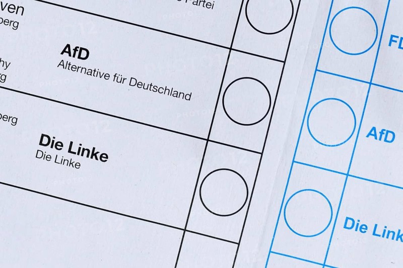 Heidelberg, Germany - February 11th 2026: Ballot paper for Baden-Württemberg 'Landtagswahl' state election 2026 showing voting options fpr political parties AfD and Die Linke