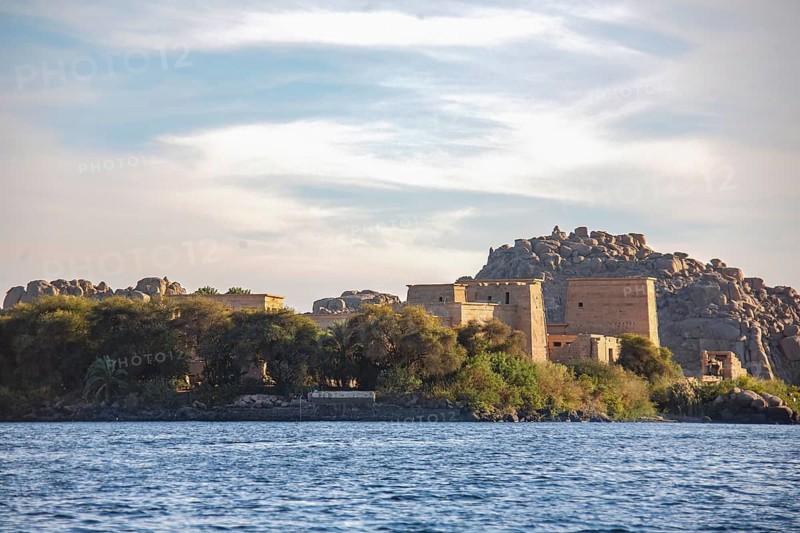 Agilkia Island in Lake Nasser with the Temple of Philae, Agilkia Island, Egypt