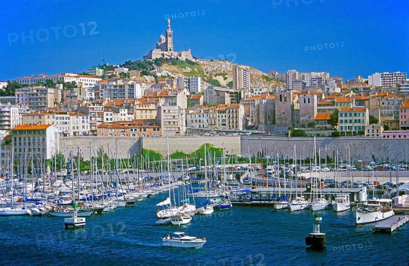 Boats, Vieux Port and Notre Dame, Marseille, southern France, June 1999, vintage, retro, old, historic
