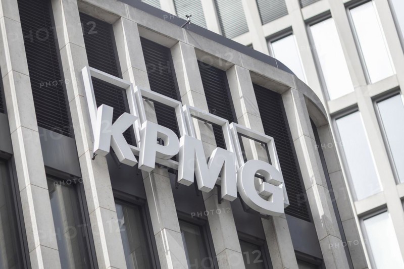 Logo on the facade of a location of the auditing and business consulting firm KPMG in Berlin, 08/04/2024