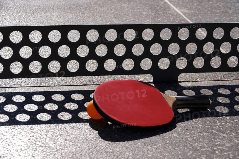 Outdoor table tennis table with ball and bat, Germany