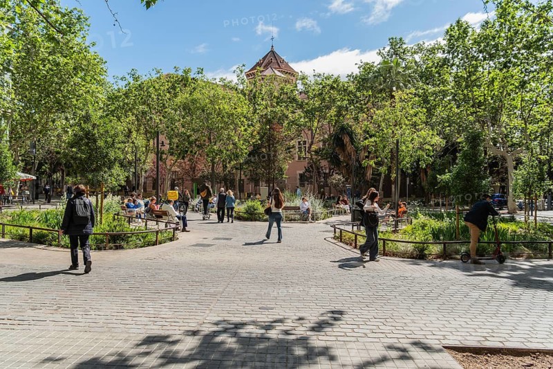 The Eixample superblock, car-free and pedestrianised area in the centre of Barcelona, Spain
