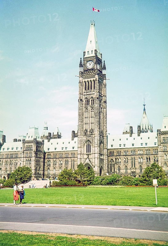 Peace Tower, the central bell and clock tower of the Centre Block on Parliament Hill, Ottawa, Ontario, Canada 1978