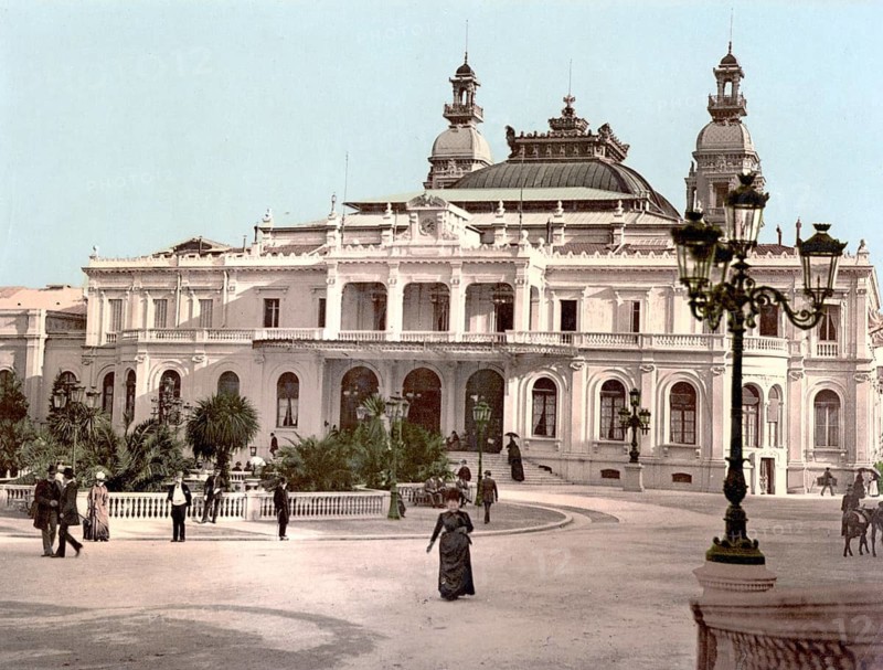 The casino of Monte Carlo, Monaco, c. 1890, Historic, digitally restored reproduction from a 19th century original, The casino of Monte Carlo, 1890, Historic, digitally restored reproduction from a 19th century original