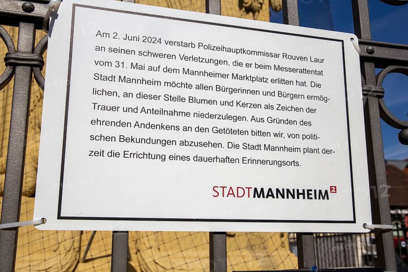 Commemoration of police officer Rouven Laur, murdered in 2024, at the market square in Mannheim