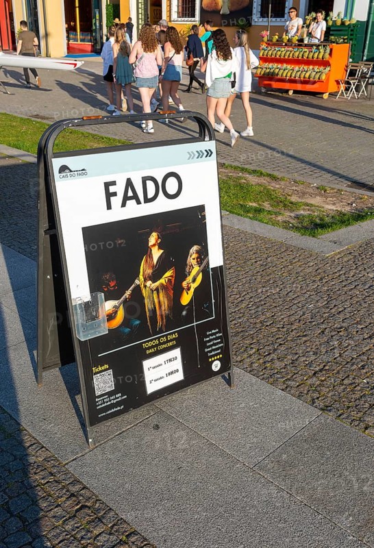 Sign on street for Fado musical performance, Avenida de Diogo Leite, Vila Nova de Gaia, Porto, Portugal
