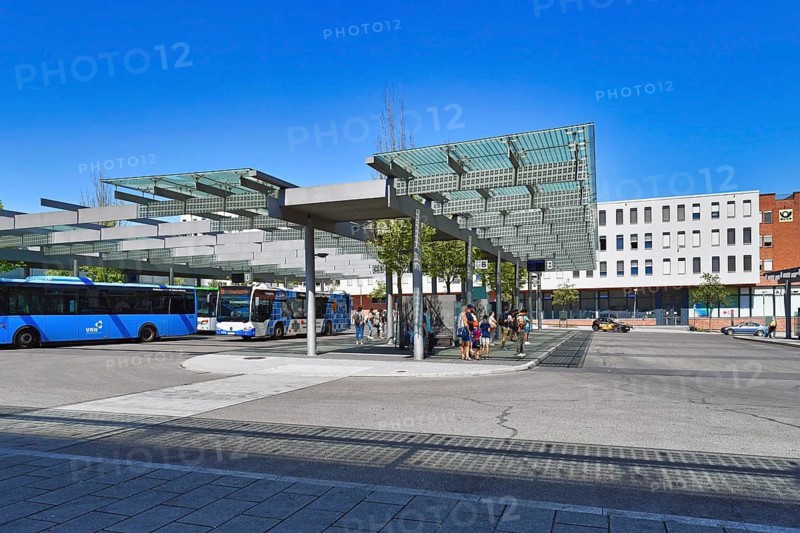 Kaiserslautern, Germany, August 2022: Central bus station at 'Guimaraes Platz' town square in front of main station