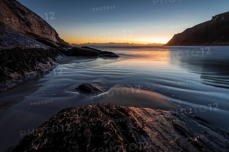 Evening in a sandy bay on the Norwegian European Sea, Söröya, Finnmark, December 2018