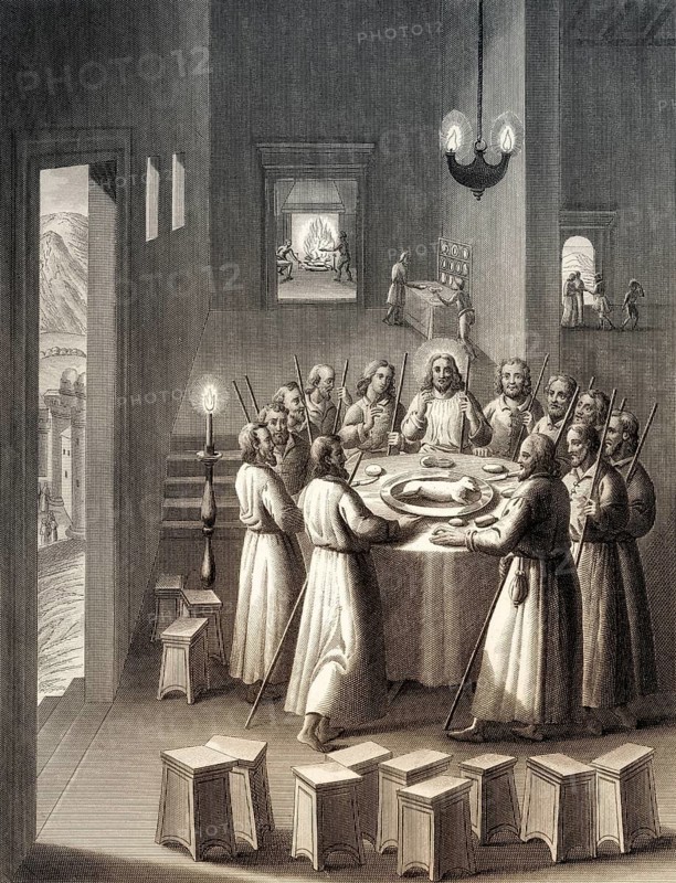 Preparation for the Last Supper, New Testament, steel engraving 1853, digitally restored