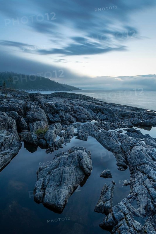 Cliffs on the Gulf of Bothnia, Höga Kusten (High Coast), Västernorrland, Sweden, July 2018