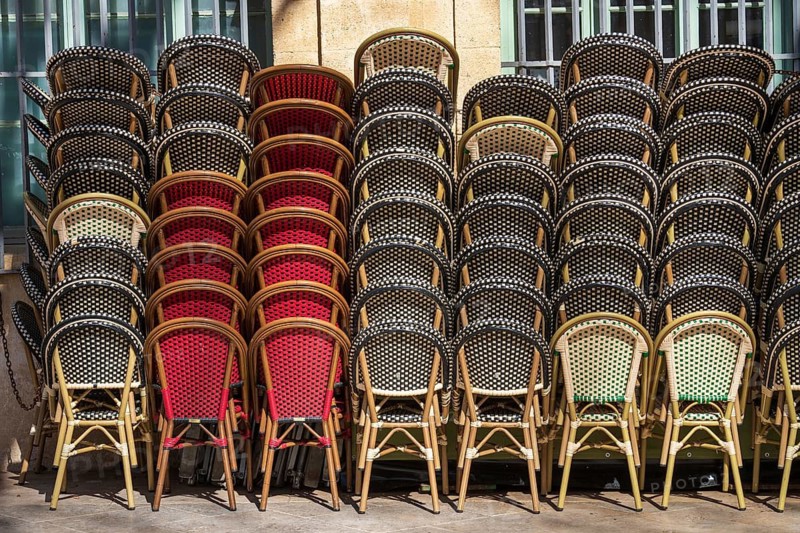 Chairs, chair, seating furniture, terrace, catering, coffee, religious, row, pile, spring, seating, plastic, blue, decor, red, abstract, many