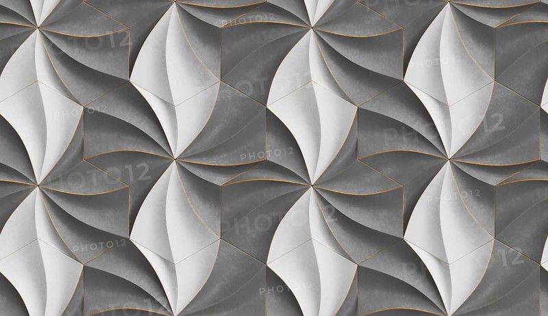 3D expensive wallpaper of architectural modules is black and brown with red gold frayed edges. Realistic seamless texture of high quality