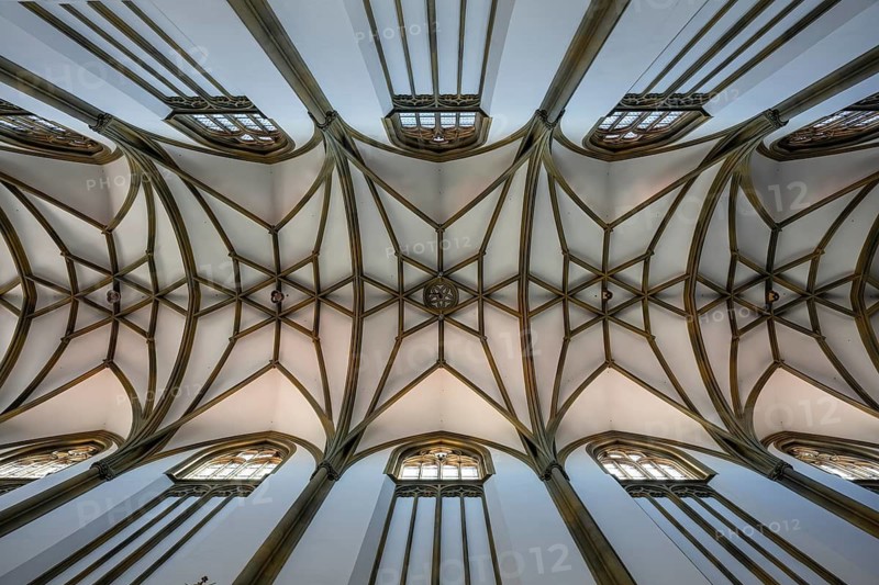 Late Gothic star and net vault in the Basilica of St. Ulrich and Afra, Old Town of Augsburg, Swabia, Bavaria, Germany