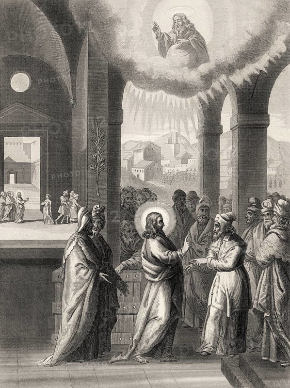 Jesus teaching in the temple, New Testament, steel engraving 1853, digitally