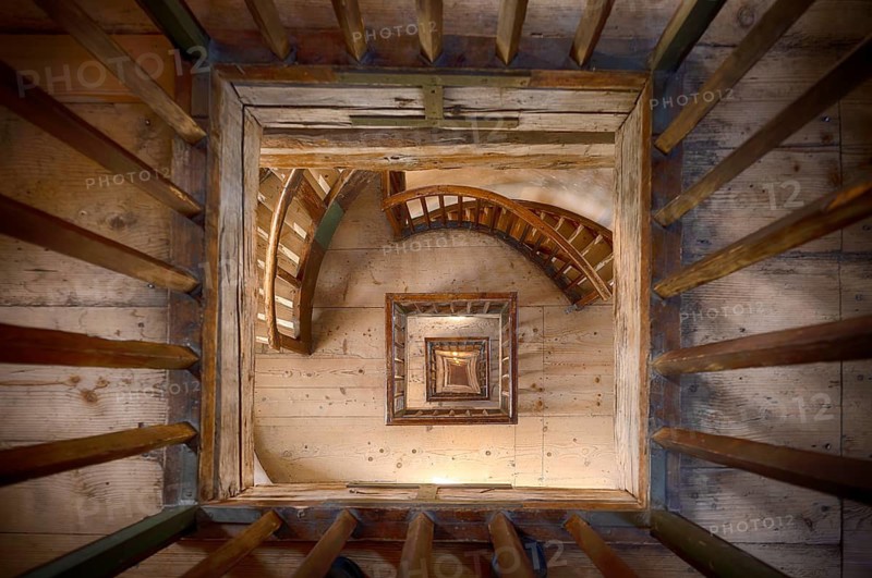 Interior view, stairway, stair railing, New lighthouse, harbour, Lindau, Bavaria, Lake Constance, Germany