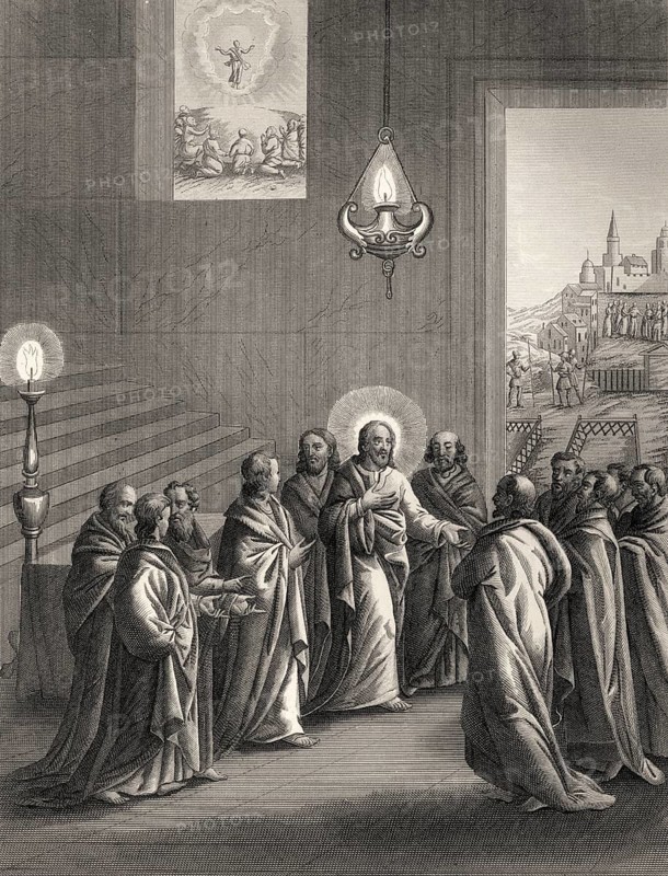 In a little while you will not see Me, after the Last Supper, New Testament, steel engraving 1853, digitally restored
