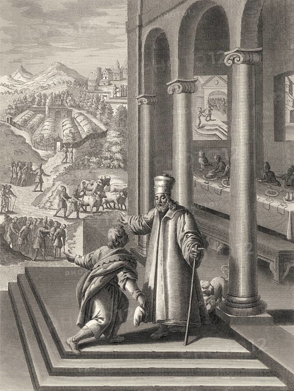 The Parable of the Great Banquet, New Testament, steel engraving 1853, digitally restored