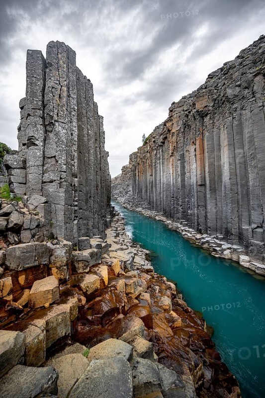 Stuðlagil Canyon, turquoise river between basalt columns, Egilsstadir, Iceland