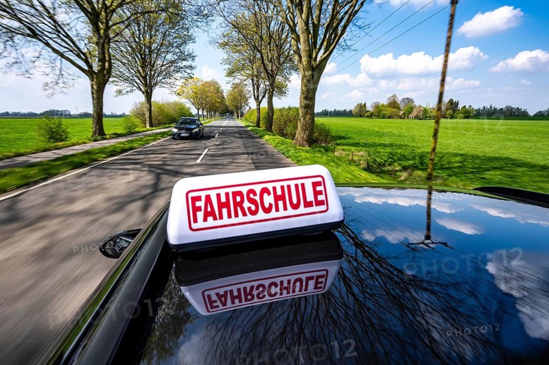 Symbolic picture driving school driving on a country road