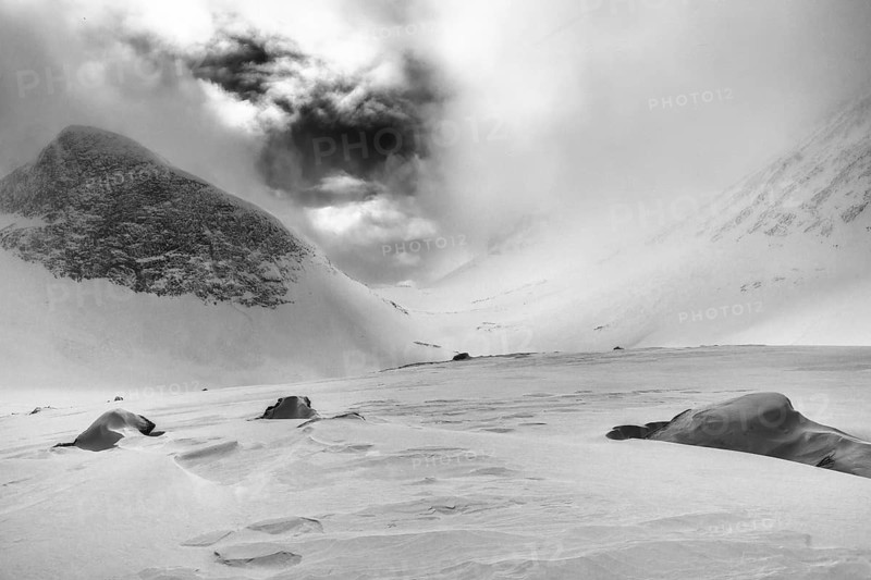 Snowy mountain landscape, Kebnekaisefjäll, Norrbotten, Lapland, Sweden, March 2018