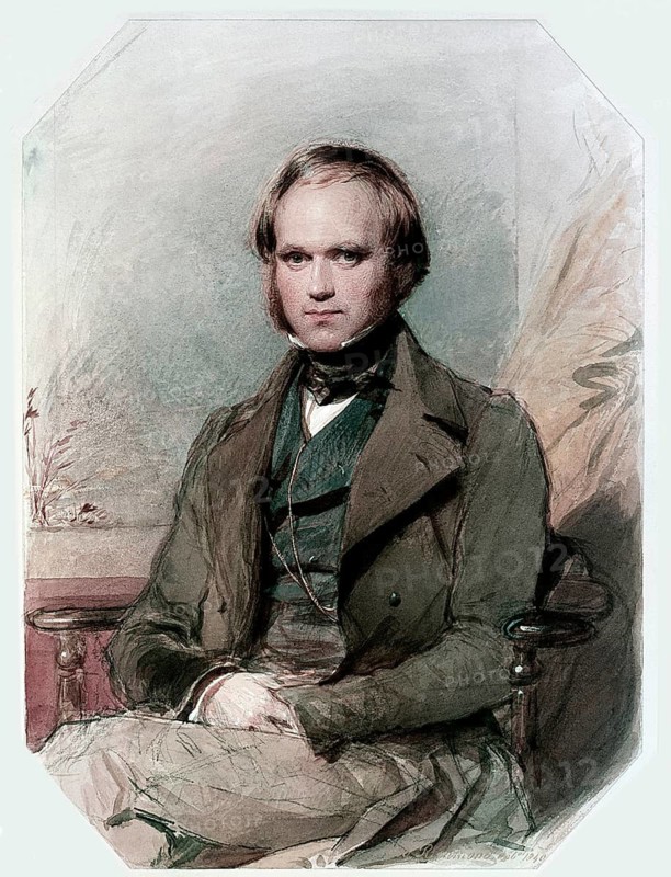 Charles Robert Darwin (12 February 1809 in Shrewsbury - 19 April 1882) . British natural scientist. Portrait from 1830, one year in front of he embarked on his famous voyage with the HMS Beagle, on which he gained important insights for his theory of evolution. His theory of evolution, which has since been confirmed by genetics, makes him one of the most important natural scientists of all time. His most famous works are: 'On the Origin of Species' and 'The Descent of Man and Sexual Selection'. Great Britain Darwin was also the first to explain how coral reefs are formed