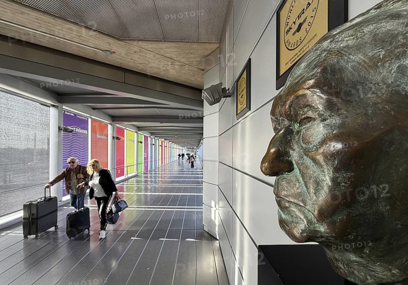 Bronze bust in memory of Konrad Adenauer at Cologne Bonn Airport, North Rhine-Westphalia, Germany